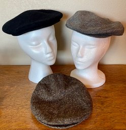 3 Vintage Newsboy Caps - Perry Ellis 100 Percent Wool M - London Fog S- Seifter Assoc By Framar Italy M