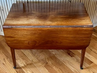 Antique Maple Drop Leaf Table With Single Drawer And Lock (no Key) With Brass Casters