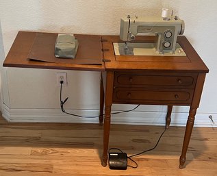 Vintage Sewing Machine Table With Sears Kenmore Model 158.13180 Sewing Machine And Accessories