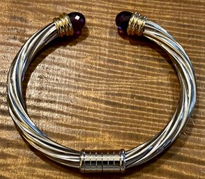 Steel By Design  Amethyst And Stainless Steel Twisted Bangle Bracelet 9.2 Carat Total Weight Amethyst