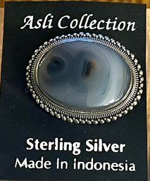 Sterling Silver And Stalactite Stone Oval Pendant Handmade -  Total Weight -  10.5 Grams