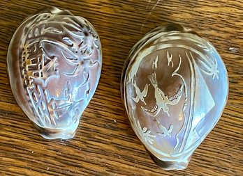 (2) Hand Carved Shells Made In The Philippines
