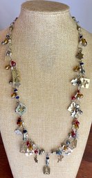 Silver Tone Glass Bead And Boho Charm 34 Inch Necklace