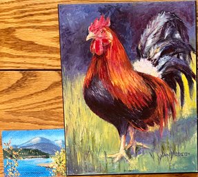Jan Hodson Rooster Limited Edition Block Mount Print & Original Oil Painting Estes Park
