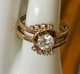 Vintage 14K Gold And 5 Diamond 4.5 Size Ring W .72 Carats Diamonds - Total Weight 4.25 Grams With Appraisal