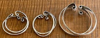 (3) Pairs Of Sterling Silver Handmade Cuff Earrings - Total Weight 32.6 Grams