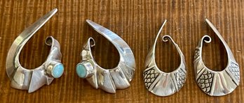 (2) Pairs Of Handmade Sterling Silver Cuff Earrings With Chalcedony Cabochons - Total Weight 45.9 Grams