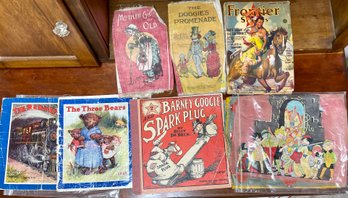 Antique Books Linen Like -Barney Google - Doggies Promenade - Frontier Stories - The Railway ABC - 3 Bears