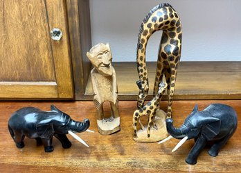 Carved Wood Animals - Elephants - Giraffe