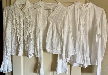 (3) Vintage Hand Made Cotton And Lace Tops Size Small