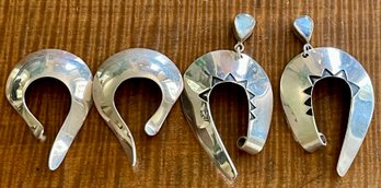 (2) Pairs Of Sterling Silver Handmade Cuff Earrings (1) Pair W Moonstone Cabochons - Weight 36.9 Grams