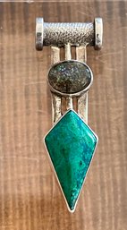 Vintage Sterling Silver - Opal & Chrysocolla Slide Pendant - Total Weight 11.5 Grams