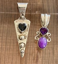 (2) Sterling Silver Handmade Pendants  (1) Rainbow Topaz & (1) Charoite & Amethyst - Weight