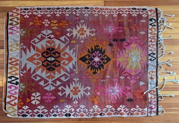 Vintage Hand Knotted Multi Color Wool Killim 60' X 43' Rug (as Is)