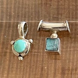 (2) Sterling Silver Handmade Pendants (1) Turquoise And (1) Spectrolite - Total Weight 4.1 Grams