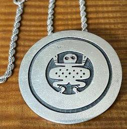 Hopi Kopavi Sterling Silver Frog Pendant With Sterling Silver Rope Chain - Total Weight 39.6 Grams