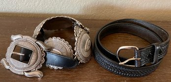 Justin's Top Grain Leather Silver Tone 32' Concho Belt, & Colorado Leather Goods Full Grain Bridle 30' Belt