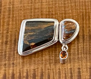 Sterling Silver - Tiger Iron & Citrine Pin - Handmade - Total Weight - 20.9 Grams