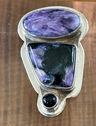 Sterling Silver & Charoite Handmade Pin - Total Weight - 18 Grams
