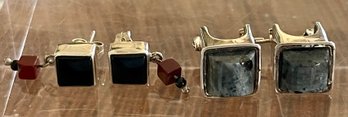 (2) Pairs Of Sterling Silver Handmade Earrings (1) Norwegian Moonstone (1) Onyx - Total Weight 13.6 Grams