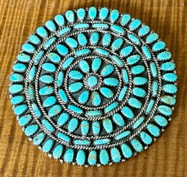 Larry Moses Begay Navajo Large 3 Inch Turquoise Round Pin Pendant - 43.5 Grams