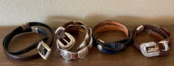 (4) Leather 32'-34' Ladies Belts - Woolrich, Justin's Concho Style, Scalloped Silver Tone Concho