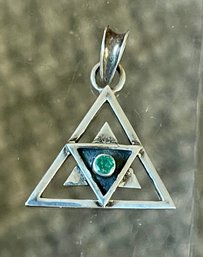 Sterling Silver & Emerald Star Pendant - Handmade - Total Weight 3.5 Grams