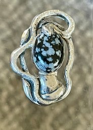 Sterling Silver & Snowflake Obsidian Snake Pendant - Handmade - Total Weight - 10.7 Grams