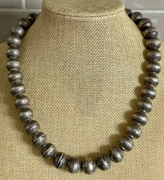 Old Pawn Navajo Stamped Sterling Silver Bench Bead Pearls O J 18 Inch Necklace - Total Weight 88.9 Grams