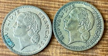 2 France 1940 & 1945 Franc Coins