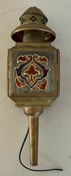 Antique Brass And Stained Glass Electric Fixture