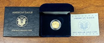 1993 American Eagle Five Dollar Gold Coin With Case, Original Box, And COA