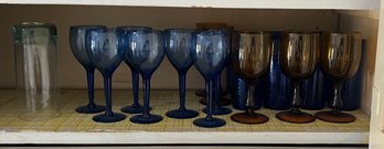 Vintage Cobalt And Amber Drinking And Stemmed Glasses