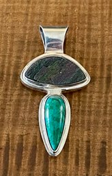 Sterling Silver - Rainbow Obsidian - Chrysocolla Pendant - Handmade - Total Weight - 11 Grams
