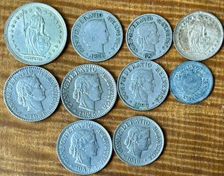 Switzerland Swiss Franc Coins - 1879 - 1945 - Silver Franc - 1/2 - 5 - 10 - 20
