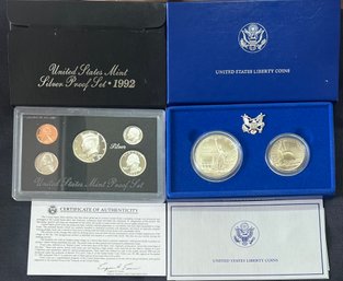 United States Mint 1992 Silver Proof Set And Liberty Coins 1986 With COAs