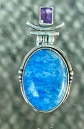 Sterling Silver - Amethyst & Denim Blue Lapis Pendant - Handmade - Total Weight - 10.2 Grams