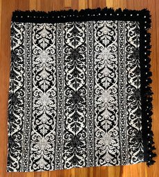 Vintage Hand Made 76' X 98' Tapestry Black And White Bed Coverlet With Fringe