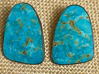 Gorgeous Rare Nick Gambino Navajo Turquoise Wire Earrings