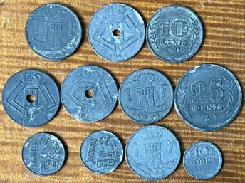 Vintage Belgium Nederland 1940's Zinc Coins - 1 - 10 -25 Netherlands
