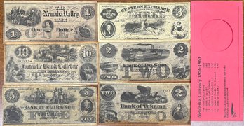 Nebraska Currency 1856-1863 Reproduced Antiqued Parchment Bills 1-10 Dollars