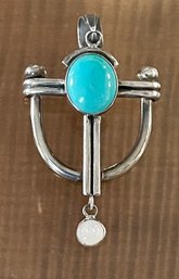 Sterling Silver - Turquoise & Moonstone Pendant - Handmade - Total Weight 8.5 Grams