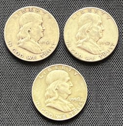 (3) Franklin Half Dollar Silver Coins - 1951, 1952, 1958
