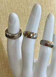 (3) Sterling Silver Pinky Rings (2) W 18K Gold Accents Size 3.5 - (1) Square Band Size 3 - Weight 15.3 Grams