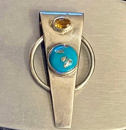 Sterling Silver - Citrine - Turquoise Mosaic Pendant - Handmade - Total Weight -
