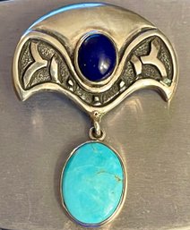 Sterling Silver - Blue Lapis & Turquoise Pendant - Handmade - Total Weight -