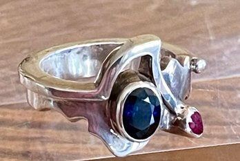 Gorgeous Sterling Silver - Blue Sapphire & Ruby Ring - Size 8 - Total Weight 10.4 Grams