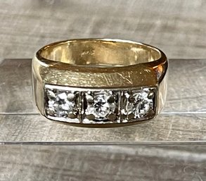 Vintage 14K Gold & 3 Diamond Men's Ring Size 10.25 - .98 Total Diamond Carats - 11.17 Total Weight W Appraisal