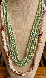 Vintage Shell Bead Multi Strand Necklace And Miniature Conch Style Shell Necklace