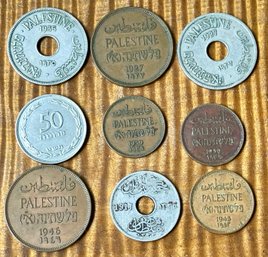 (8) Palestine Coins - 1927 - 1946  - Silver & Bronze (1) Egypt 5 Milliemes  1917 Coin